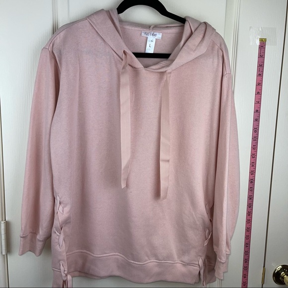 Just Be Tops | Nwt Light Pink Oversized Sweatshirt Large with Hoodie Lace Up Side | Color: Pink | Size: L | Wendydendy's Closet